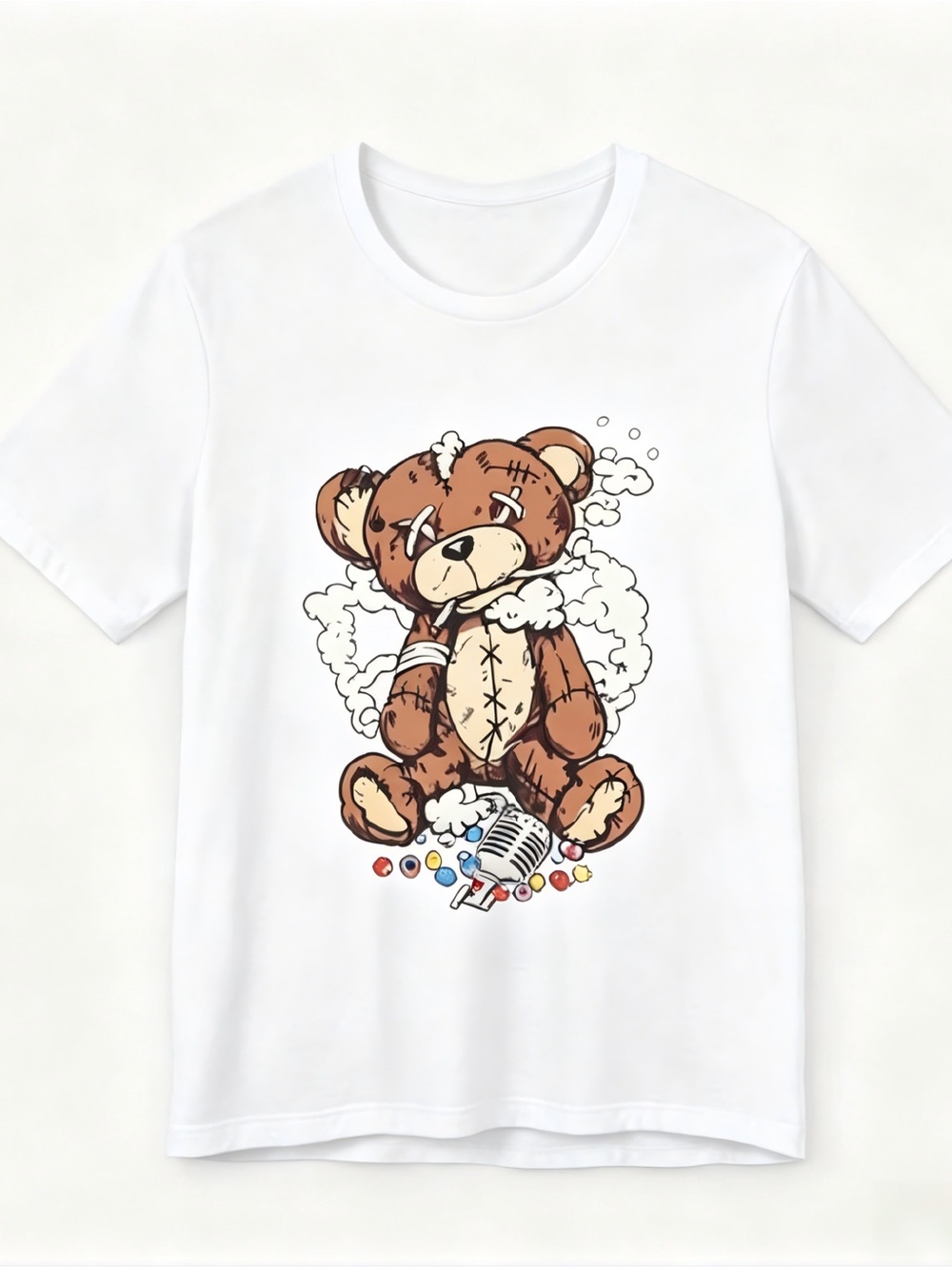Teddy Bear Smoking Microphone Womens Mens T-shirt Unisex